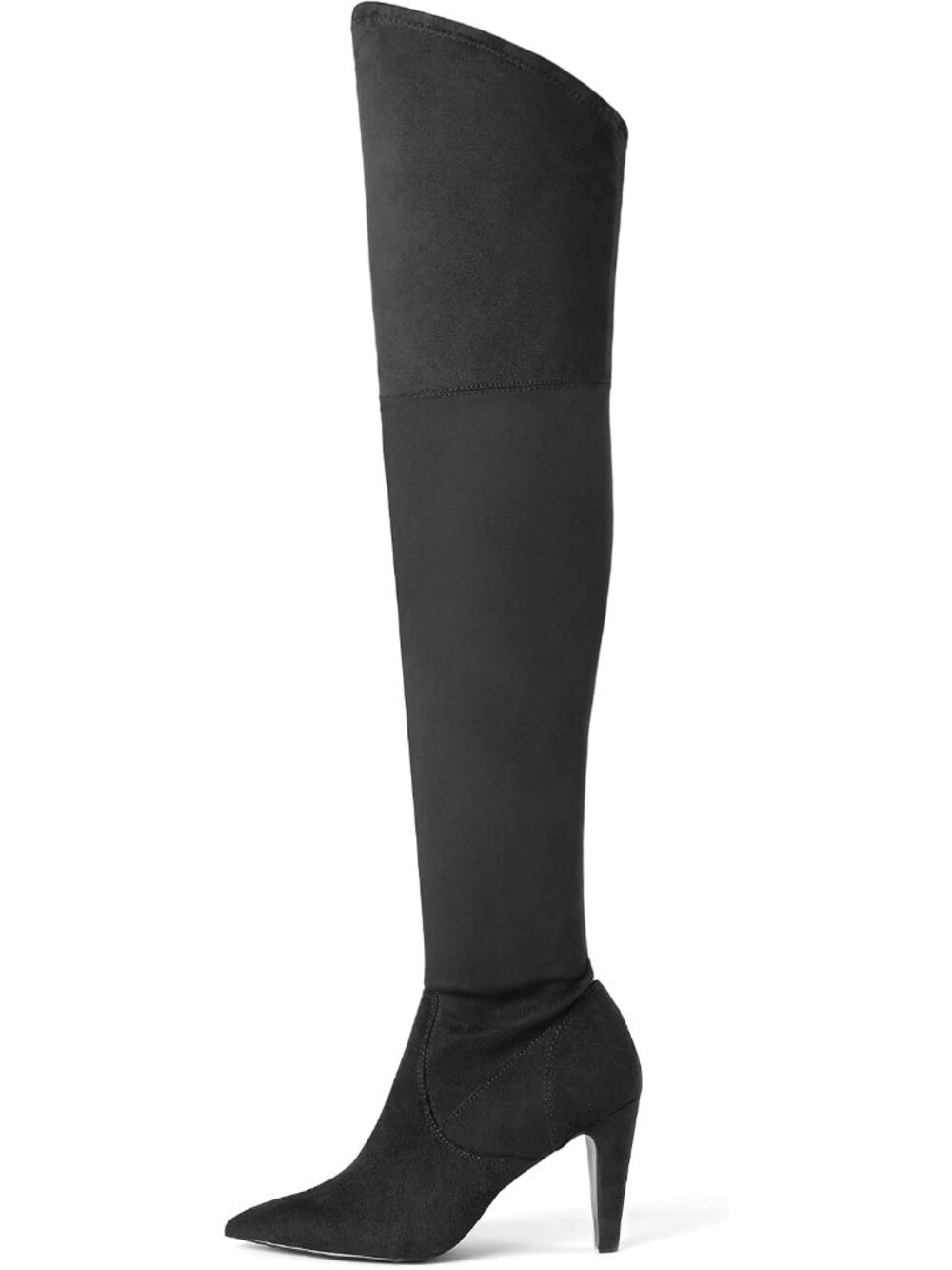 Women's Black Faux Suede Pointed Toe Side Zipper Over the Knee High Heeled Boots